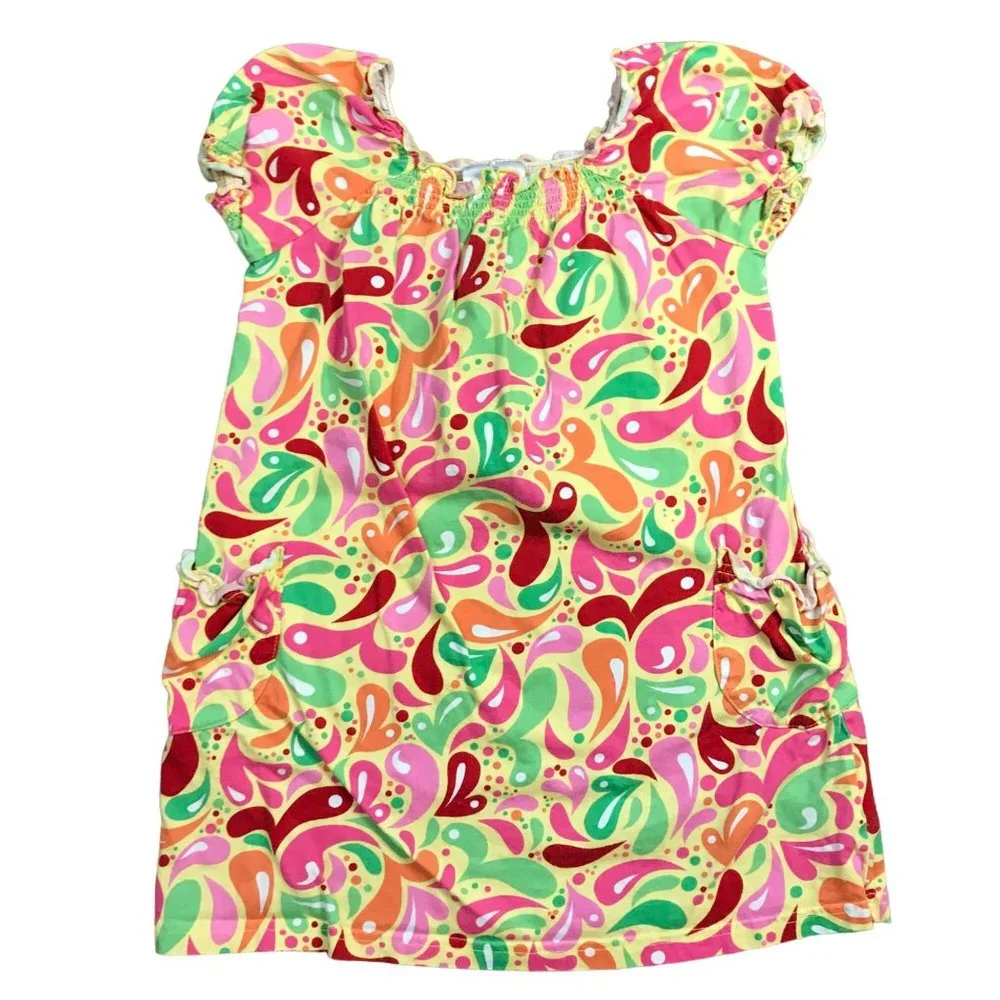 Hanna Andersson Multicolor 100% Cotton Knit Shift Dress Pockets Girls Size 120cm